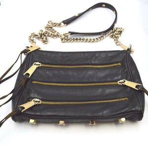 Rebecca Minkoff 3 Zip Leather Crossbody Bag Black
